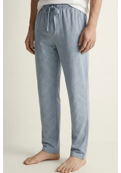 Elemge Kareli Modal Elastan Erkek Pijama Altı Rahat Kalıp Regular Fit Cepli İpli Esnek Mavi-beyaz Ekoseli