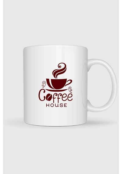 Coffee House Kahve Evi Tasarımlı Kupa Bardak Beyaz