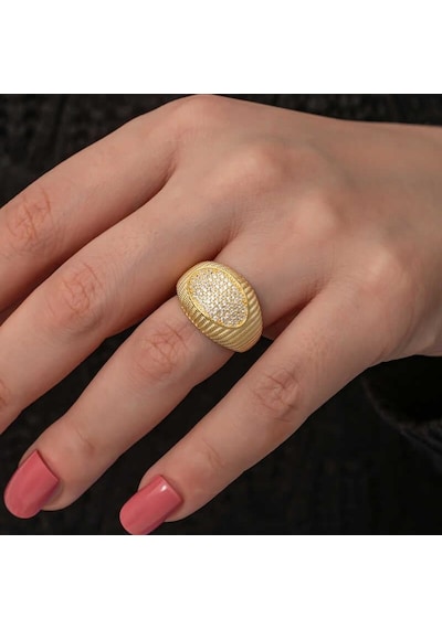 Gümüş Gold Zirkon Taşlı Kadın Yüzük Gümüş