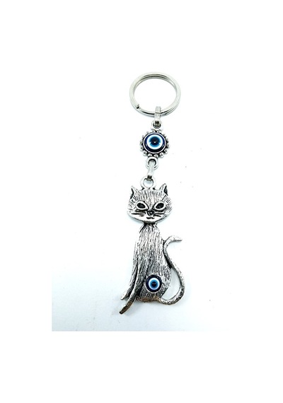 Nazar Boncuğu Metal Kedi Anahtarlık/dikiz Ayna Süsü Hediyelik Eşy