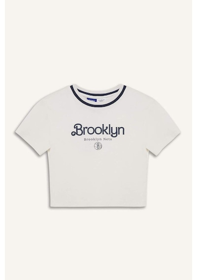 DeFactoFit NBA New York Knicks Slim Fit Dar Kesim Crop Bisiklet Yaka Ribana Kısa Kollu Tişört E3612AX25SMER105