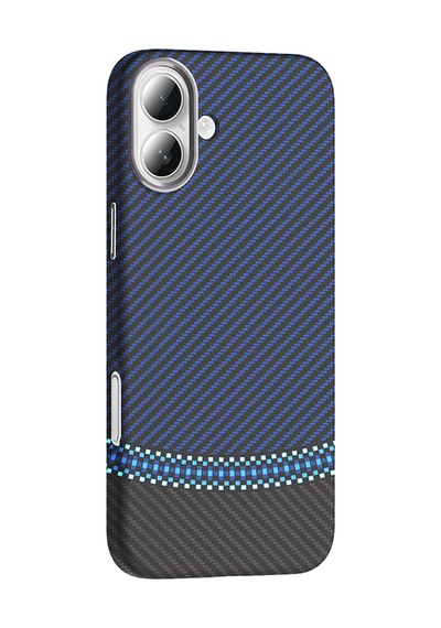 Apple Uyumlu iPhone 16 Kılıf M-safe Şarj Özellikli Karbon Fiber Görünümlü Gros Kılıf Siyah-lacivert