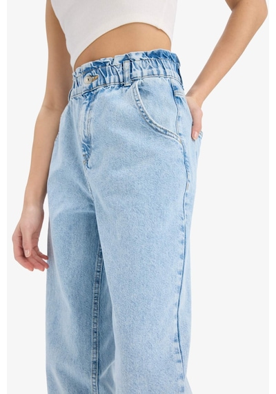 DeFacto Paperbag Beli Lastikli Bilek Boy Jean Yıkamalı Pantolon E3184AX25SPNM85