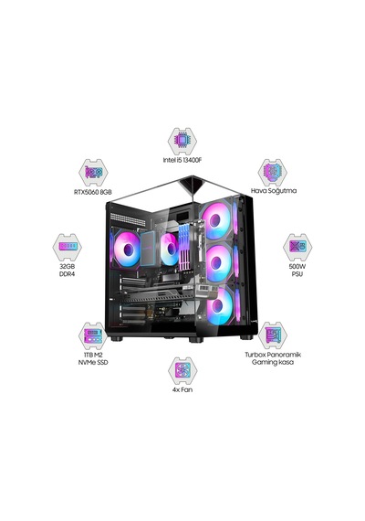 Dragos DRX7937 i5-13400F 32 GB 1 TB NVMe SSD RTX5060 Free Dos Oem Paket Masaüstü Oyuncu Bilgisayarı