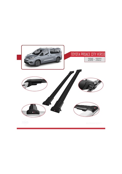 Toyota Proace City Verso 2019-2022 Arası İle Uyumlu Fly Model Ara Atkı Tavan Barı Siyah