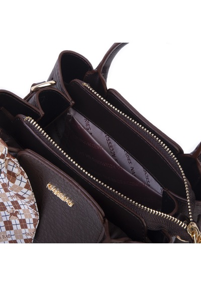 Nas Bag Şık Fularlı Mini El Ve Omuz Çantası Kahve Victoria