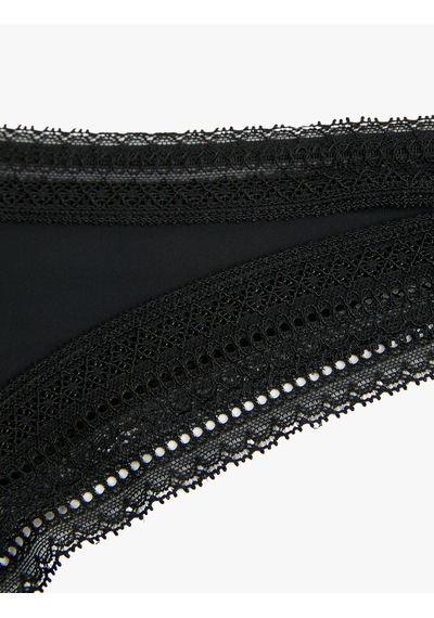 Koton Dantel Detaylı String Külot Siyah 7wlk30070mk