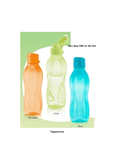 Eco Şişe Suluk 500 Ml 3 Lü Pratik Kapak Portakal Lime Mavi