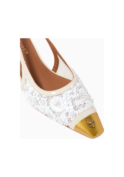 Kurt Geiger Regent 55 Low Open Court Mules, Parıltılı Siyah File Ve Antik Pirinç Babet Beyaz