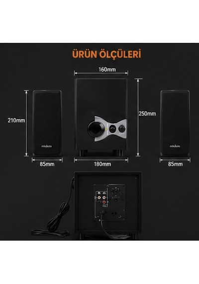 Mikado Md-222 2.1ch Active Multimedia Subwoofer Ses Sistemi Güçlü Bass