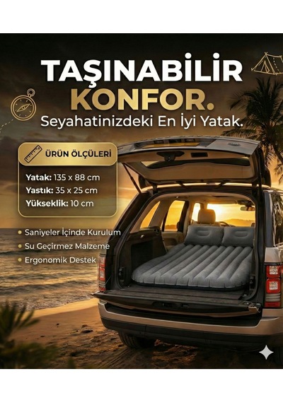 Delux Serisi Doğada Yaşam Kampçılık Yolculuk Ekipmanı Araç İçi Şişme Yatak Araba Ve Kamp Yatağı Gri