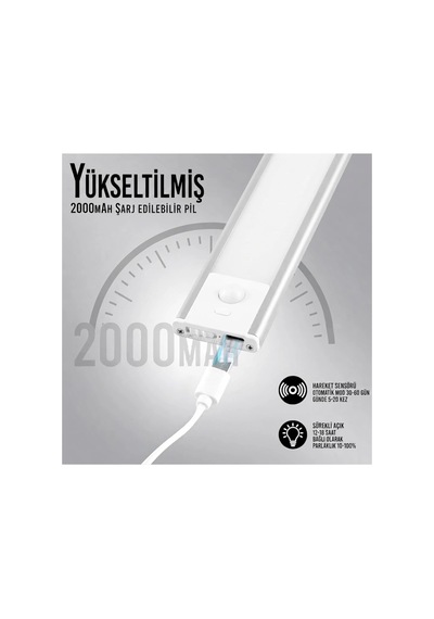 40 Cm Sensörlü Alüminyum Usb Şarjlı Led Gece Lambası 3 Renk Kısılabilir Mutfak Tezgah & Dolap İçi Çok Renkli
