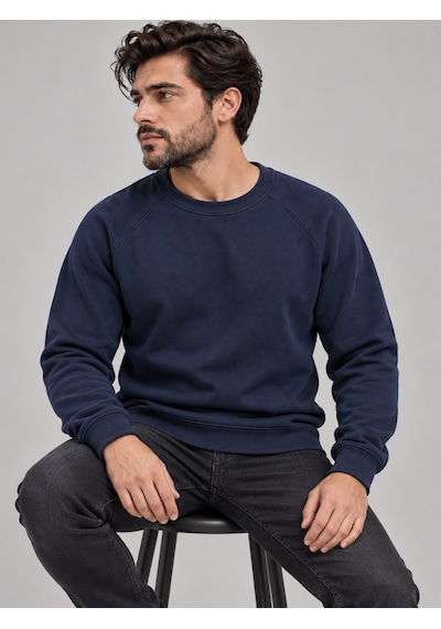 We&me Erkek Pike Kumaş Reglan Kol Bisiklet Yaka Regular Fit Sweatshirt Lacivert