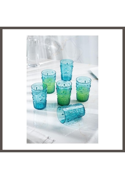 Bezos Akrilik Aquamarin 6'lı Kısa Bardak & Su Meşrubat Kahve Yanı Bardağı 400 Ml Cam Değildir Nxrlvng