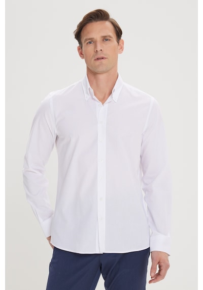 AC&Co / Altınyıldız Classics Erkek BEYAZ Slim Fit Dar Kesim Düğmeli Yaka %100 Pamuk Oxford Gömlek Beyaz