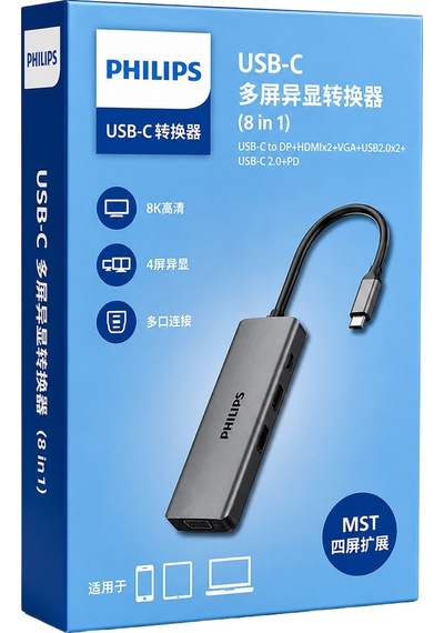 Philips Swr1602s/93 Usb-c 8'i 1 Arada 8k Dp + Dual 4k Hdmı + Vga 100w Pd Ultra Hub İstasyonu