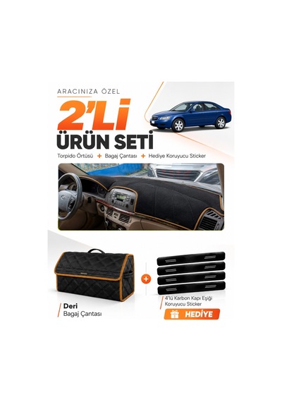 E-biz Hyundai Sonata 2004-2007 Uyumlu Torpido Örtüsü + Deri Çanta - Siyah-kahverengi - Hu029