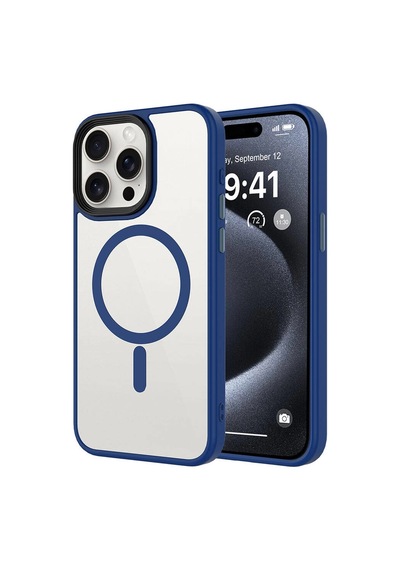 Apple iPhone Uyumlu 15 Pro Max Kılıf Mat Arka Yüzey Wireless Şarj Özellikli Zore Flet M-safe Kapak Midnight
