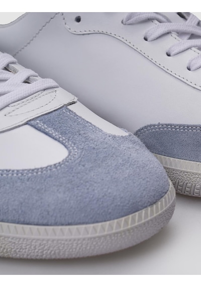 %100 Hakiki Deri Beyaz - Mavi Süet Bağcıklı Erkek Sneaker-beyaz Beyaz