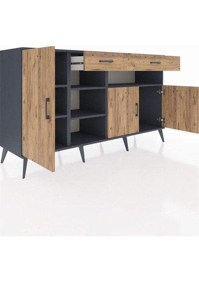 Kronos Konsol 5 Raflı 2 Çekmeceli 3 Kapaklı 176x59x99 Antrasit-ça Antrasit-çam