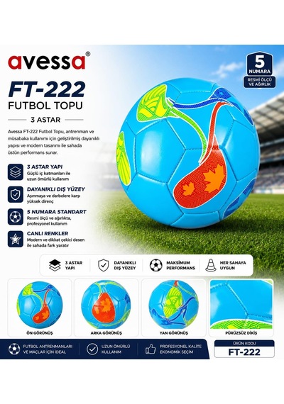 Avessa Ft-222 Futbol Topu 3 Astar Açık Mavi