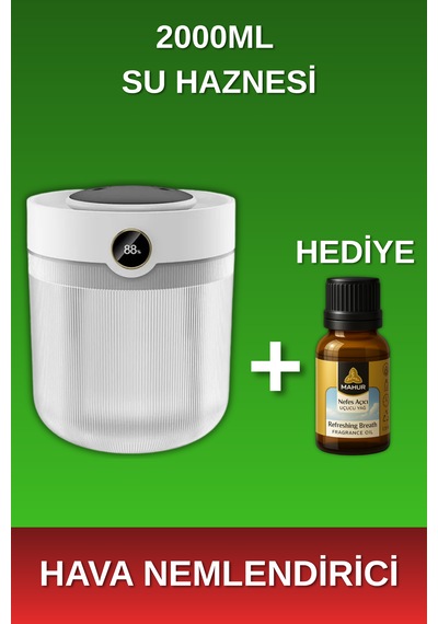 Alpera Home - Hava Nemlendirici 2000ml Su Haznesi - 7 Farklı Işık - Beyaz Renk - Aroma li