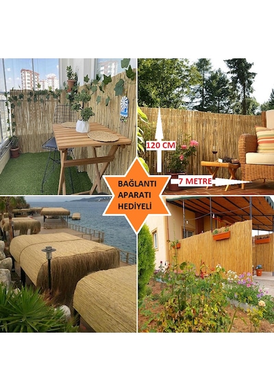 120 Cm X 7 Metre Doğal Bambu Çit Hasır Kamış Bahçe Çiti Balkon Çiti Dekorasyon Gölgelik Çit