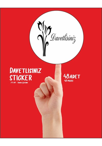 Davetlisiniz Yazılı Yuvarlak Yapışkanlı Davetiye Zarf Etiketi Sti