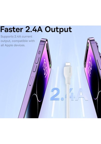 Baseus Ultra Hızlı 1.2mt 2.4a Apple Uyumlu iPhone Şarj Kablosu 11 12 13 14 Pro Max Kablo Akım Ve Isı Korumalı Mor