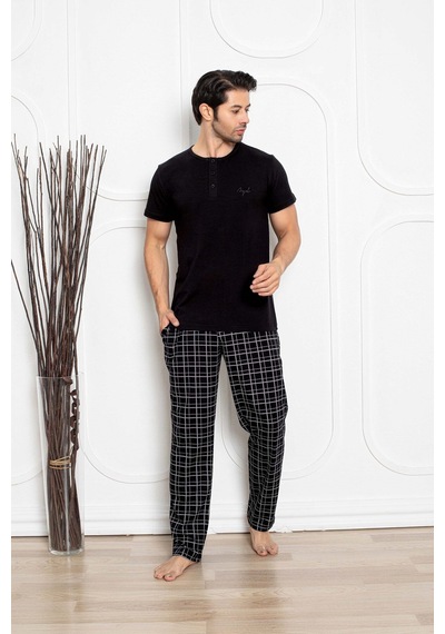 Aydoğan Erkek Modal Kısa Kol Pijama Takımı Siyah