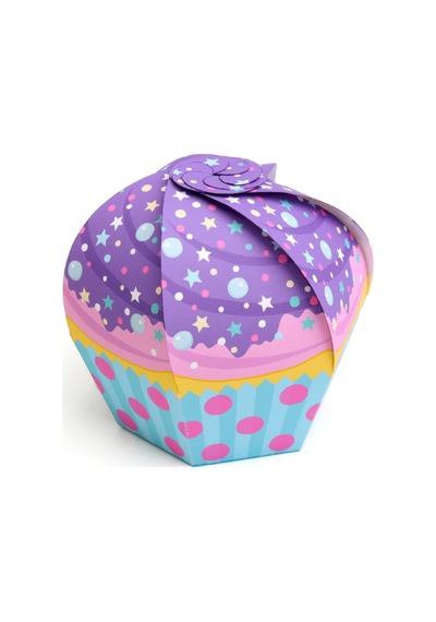 Uzay Desenli Cupcake - Hediye, Şeker Ve Kurabiye Sunum İkram Kutusu Mor - 20'li Paket
