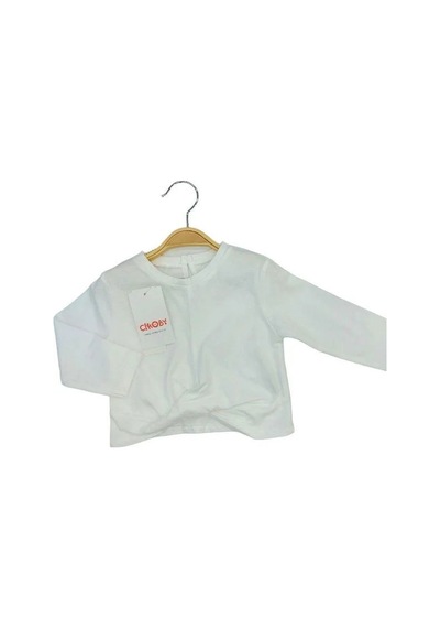 Çikoby Kız Bebek Pamuklu İnce Uzun Kollu Crop Bluz-13564 Ekru