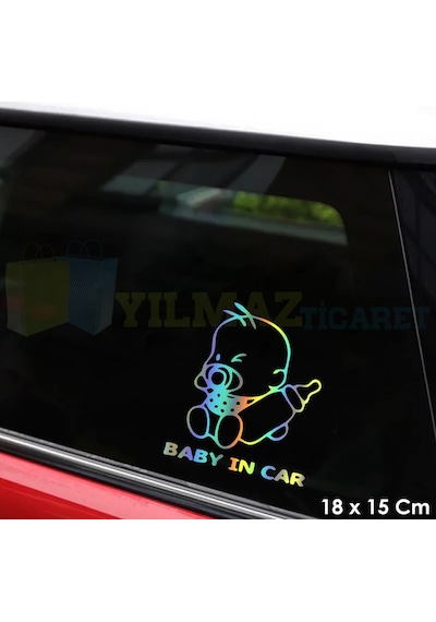 Biberonlu Arabada Bebek Var Baby On Board Hologram Oto Sticker