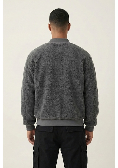Genius Store Erkek Mont Peluş İçi Astarlı Oversize Geniş Kalıp Sherpa Kuzu Kumaş Spor Mont Füme