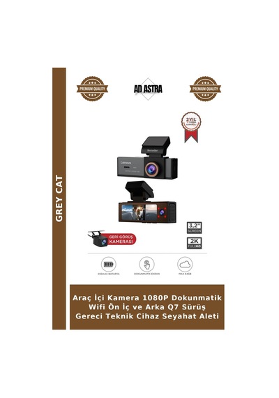 Araç İçi Kamera 1080p Dokunmatik Wifi Ön İç Ve Arka Q7 Sürüş Gereci Teknik Cihaz Seyahat Aleti