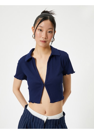 Koton Crop Polo Tişört Kısa Kollu Slim Fit Lacivert 4sal10802ık Lacivert