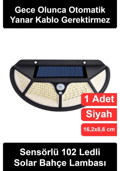 Solarlamba Güneş Enerjili Hareket Sensörlü 102 Ledli Bahçe Aydınlatma Su Geçirmez Ip65 Dış Mekan Du Çok Renkli