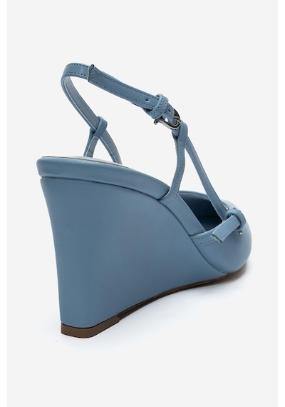 Luvi Shoes Celıa Mavi Cilt Sivri Burunlu Kadın Dolgu Topuklu Ayakkabı