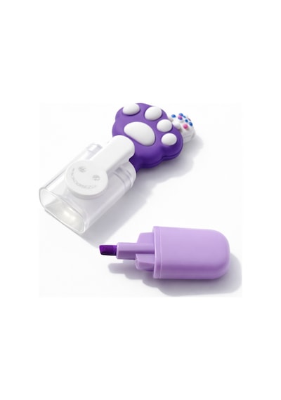 Sevimli Kedi Başlıklı Mini Fosforlu Keçeli Kalem-6lı Set-fosfor06