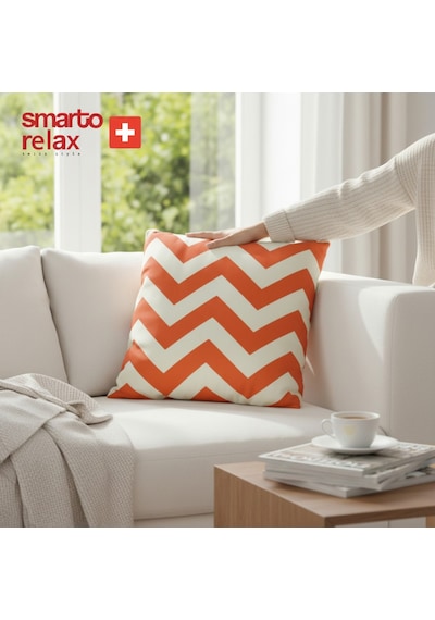 Smarto Relax Içi Dolgulu Kırlent 45x45 Cm Kare Salon & Berjer Kırlenti Beyaz - Turuncu
