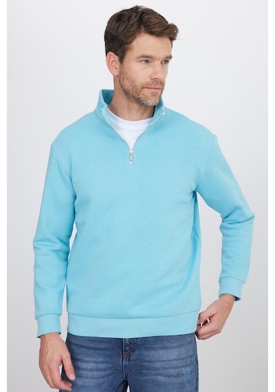 Tudors Unisex Relax Fit Rahat Kesim Pamuklu İçi Polarlı Yarım Fermuarlı Açık Mavi Dik Yaka Sweatshirt-35169 Cam Göbeği Tudors Unisex Relax Fit Rahat Kesim Pamuklu İçi Polarlı Yarım Fermuarlı Açık Mavi Dik Yaka Sweatshirt-35169 Cam Göbeği