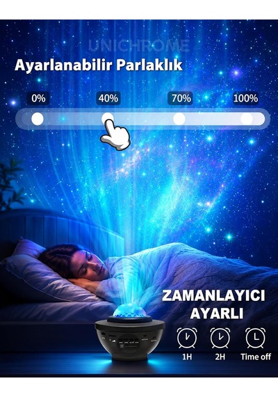 Yıldızlı Projektör Tavan Bulutsu Galaxy Lazer Işıklı Disko Topu Bluetooth Hoparlör Parti Led Lambası Çok Renkli