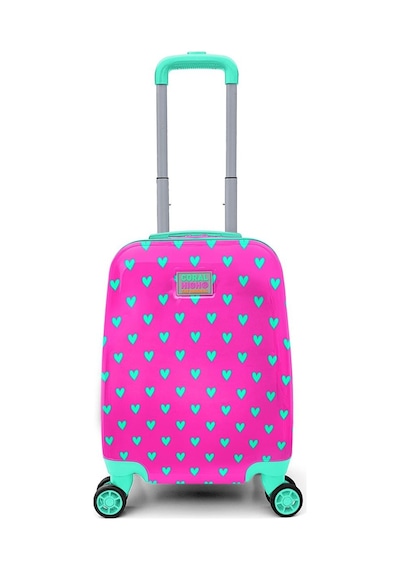 Coral High Kids Neon Pembe Su Yeşili Kalp Desenli Çocuk Valizi 16715