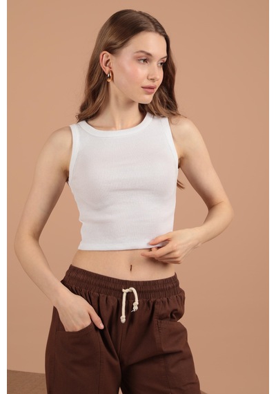 Chıcnhappy Kaşkorse Kumaş Halter Yaka Kadın Bluz Ekru - Kadın