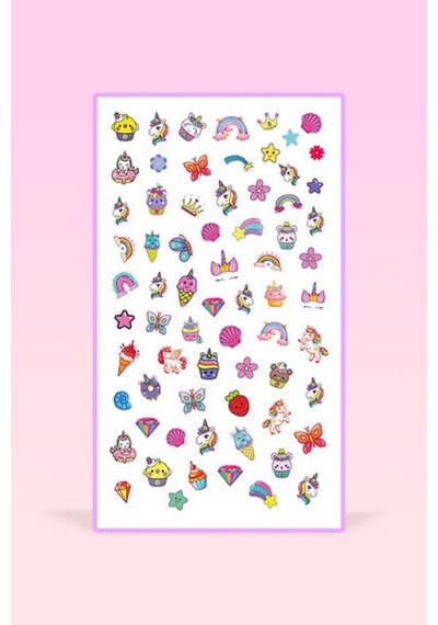 Çok Renkli Unicorn Temalı Kız Çocuk Tırnak Sticker