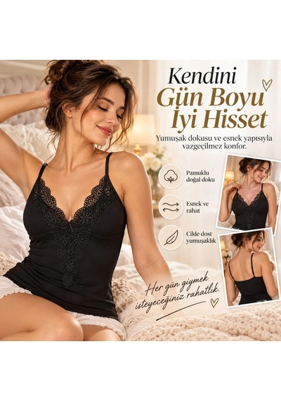 Genel Kadın Dantelli V Yakalı İnce İp Askılı Kurdele Detaylı Atlet Siyah Beyaz Ten Zarif İç Giyim Atleti Genel Kadın Dantelli V Yakalı İnce İp Askılı Kurdele Detaylı Atlet Siyah Beyaz Ten Zarif İç Giyim Atleti