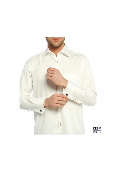 17 Renk * Klasik Kesim Micro Kumaş Kol Düğmeli Erkek Gömlek /190V Beyaz