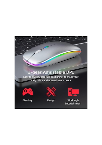Led Işıklı Şarjlı Mouse 2.4ghz Usb Wireless Ve Bluetooth Lu Sessiz İos Uyumlu  Android Telefon Tablet Pc Tv Diğer