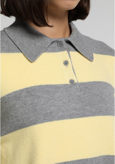 Colin's Colins Regular Fit Polo Yaka Çizgili Kadın Gri Kazak Cl1082506 Q1.v1 Mga Gri Melanj