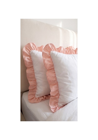 2'li Pamuklu Kumaş Çizgili Fırfırlı Yastık Kılıfı50x70 Cm Turuncu - 905308848 Turuncu